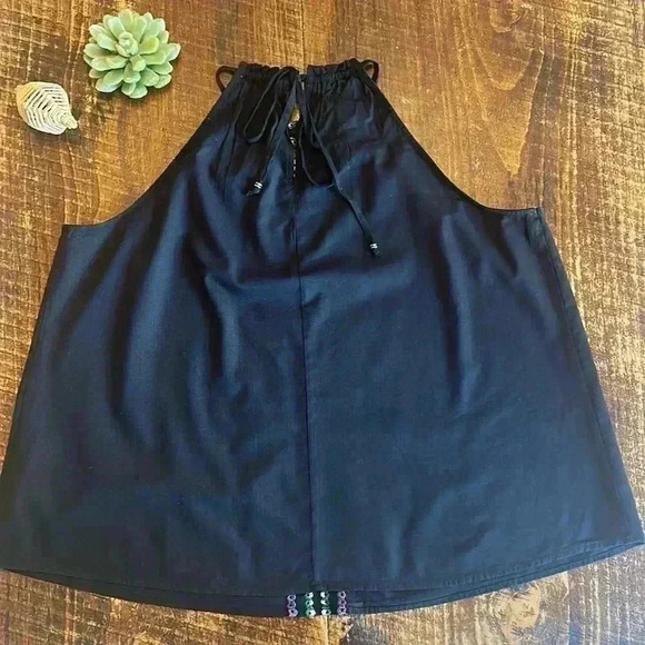 Knox Rose | Black Embroidered Flowy Halter Tank Top, Cotton Blend - Picture 6 of 7